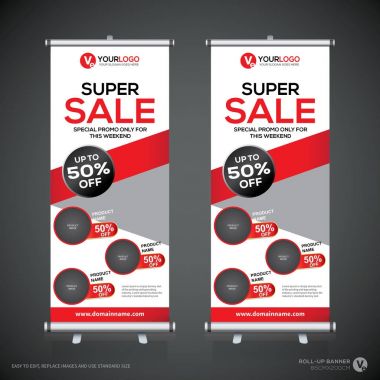 Roll up Banner, banner, x banner, modern dikey yeni vektör tasarım şablonu çek