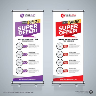 Roll up Banner, banner, x banner, modern dikey yeni vektör tasarım şablonu çek