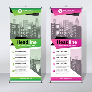 Roll up Banner, banner, x banner, modern dikey yeni vektör tasarım şablonu çek