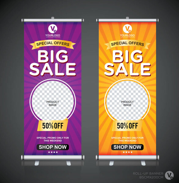 Roll up banner design template, vertical, abstract background, pull up design, modern x-banner, rectangle size. 