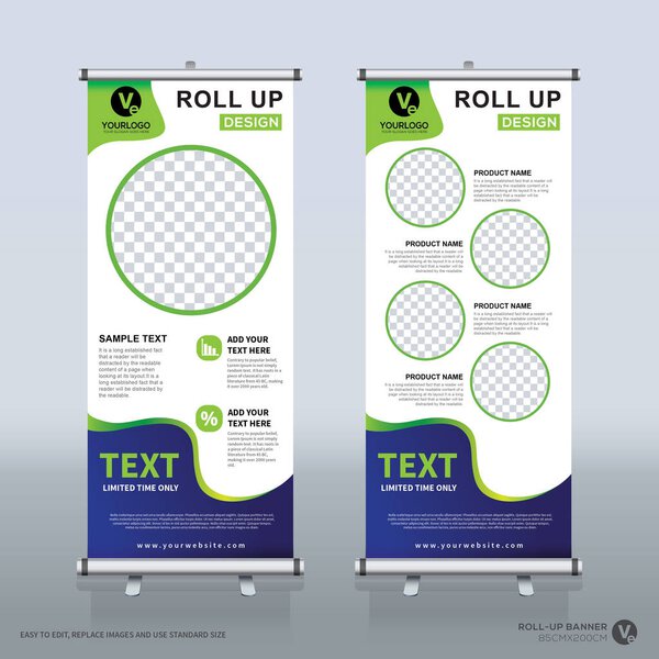 Roll up banner, pull up banner, x-banner, modern vertical new vector design template