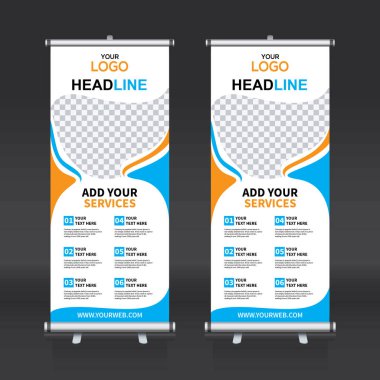 Roll up Banner, banner, x banner, modern dikey yeni vektör tasarım şablonu çek