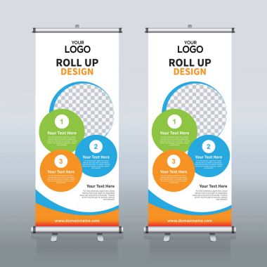 Roll up Banner, banner, x banner, modern dikey yeni vektör tasarım şablonu çek