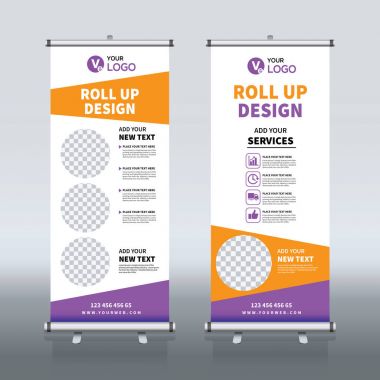 Roll up Banner, banner, x banner, modern dikey yeni vektör tasarım şablonu çek