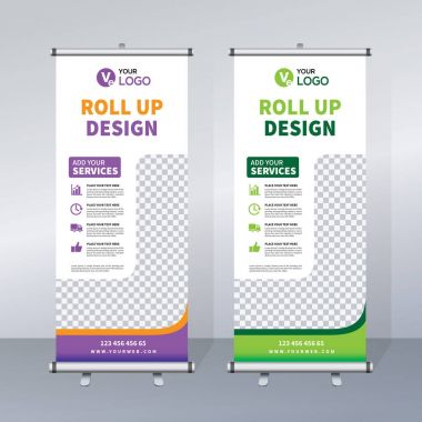 Roll up banner, pull up banner, x-banner, modern vertical new vector design template clipart
