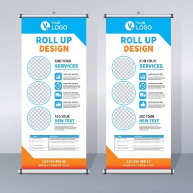 Roll up Banner, banner, x banner, modern dikey yeni vektör tasarım şablonu çek