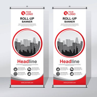 Roll up Banner, banner, x banner, modern dikey yeni vektör tasarım şablonu çek