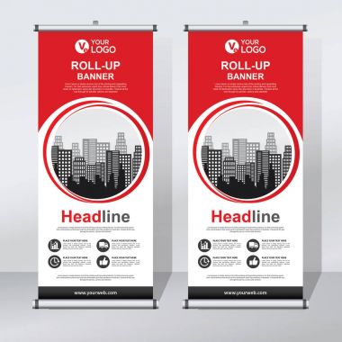 Roll up Banner, banner, x banner, modern dikey yeni vektör tasarım şablonu çek