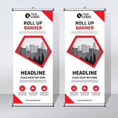 Roll up Banner, banner, x banner, modern dikey yeni vektör tasarım şablonu çek