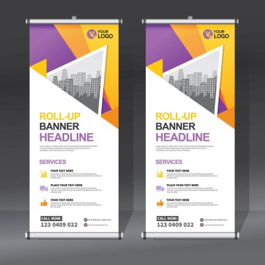 Roll up Banner, banner, x banner, modern dikey yeni vektör tasarım şablonu çek