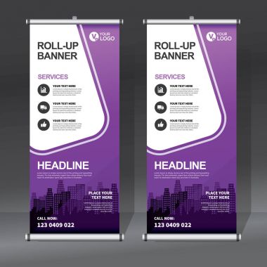 Roll up banner, pull up banner, x-banner, modern vertical new vector design template clipart