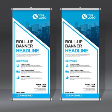 Roll up Banner, banner, x banner, modern dikey yeni vektör tasarım şablonu çek