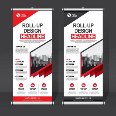 Roll up Banner, banner, x banner, modern dikey yeni vektör tasarım şablonu çek