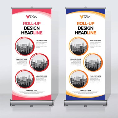 Roll up Banner, banner, x banner, modern dikey yeni vektör tasarım şablonu çek