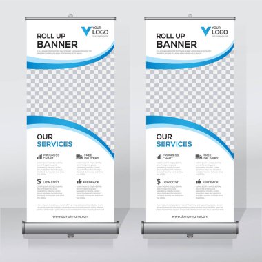 Roll up Banner, banner, x banner, modern dikey yeni vektör tasarım şablonu çek