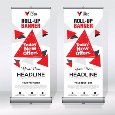 Roll up Banner, banner, x banner, modern dikey yeni vektör tasarım şablonu çek