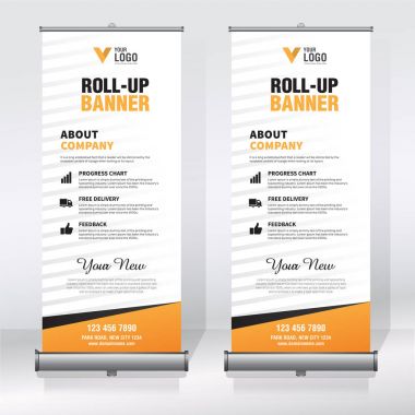 Roll up Banner, banner, x banner, modern dikey yeni vektör tasarım şablonu çek