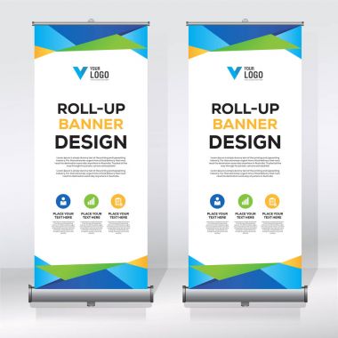 Roll up Banner, banner, x banner, modern dikey yeni vektör tasarım şablonu çek