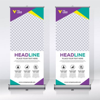 Roll up Banner, banner, x banner, modern dikey yeni vektör tasarım şablonu çek