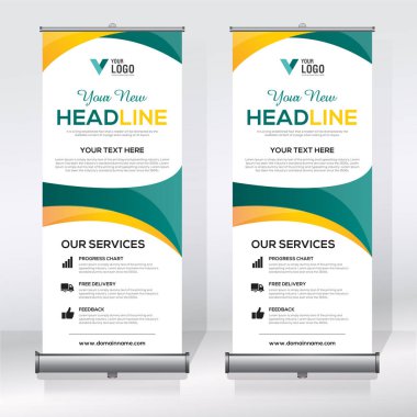 Roll up Banner, banner, x banner, modern dikey yeni vektör tasarım şablonu çek