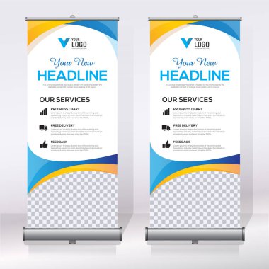 Roll up Banner, banner, x banner, modern dikey yeni vektör tasarım şablonu çek