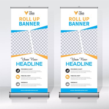 Roll up Banner, banner, x banner, modern dikey yeni vektör tasarım şablonu çek