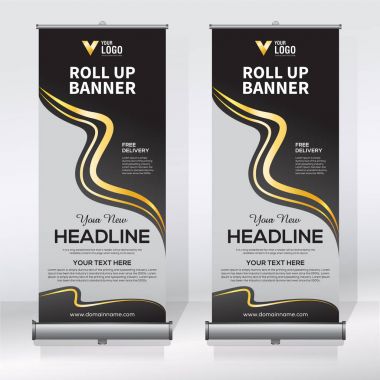 Roll up Banner, banner, x banner, modern dikey yeni vektör tasarım şablonu çek