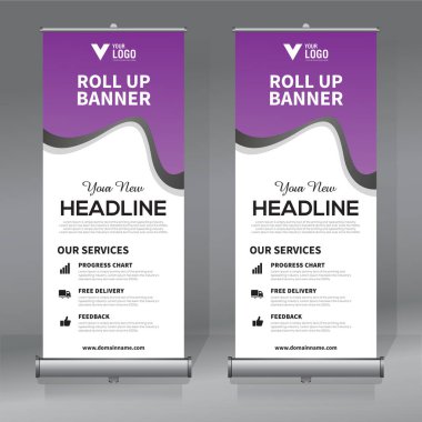 Roll up Banner, banner, x banner, modern dikey yeni vektör tasarım şablonu çek