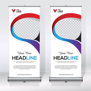 Roll up Banner, banner, x banner, modern dikey yeni vektör tasarım şablonu çek
