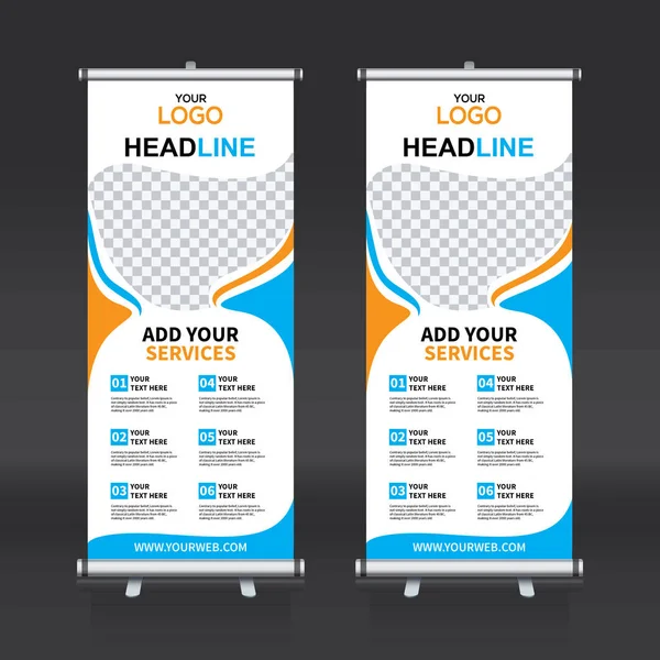 Roll Banner Het Optrekken Van Banner Banner Moderne Verticale Nieuwe — Stockvector