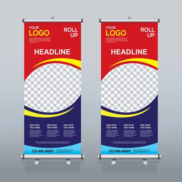 Roll Banner Pull Banner Banner Modelo Design Vetor Novo Vertical — Vetor de Stock