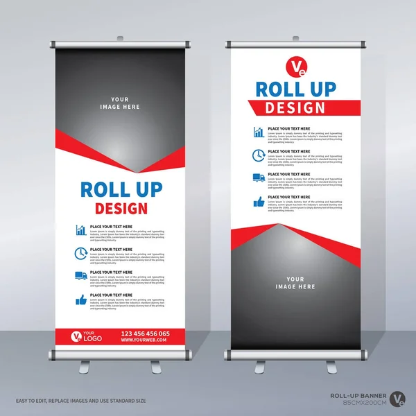 Roll Banner Het Optrekken Van Banner Banner Moderne Verticale Nieuwe — Stockvector