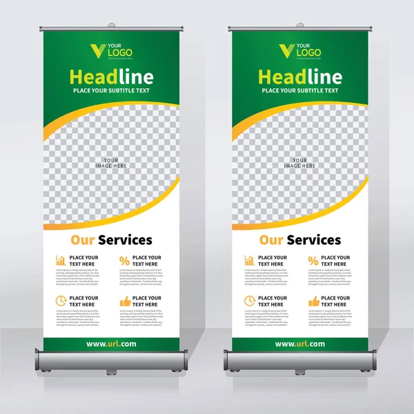 Roll Banner Pull Banner Banner Modelo Design Vetor Novo Vertical — Vetor de Stock