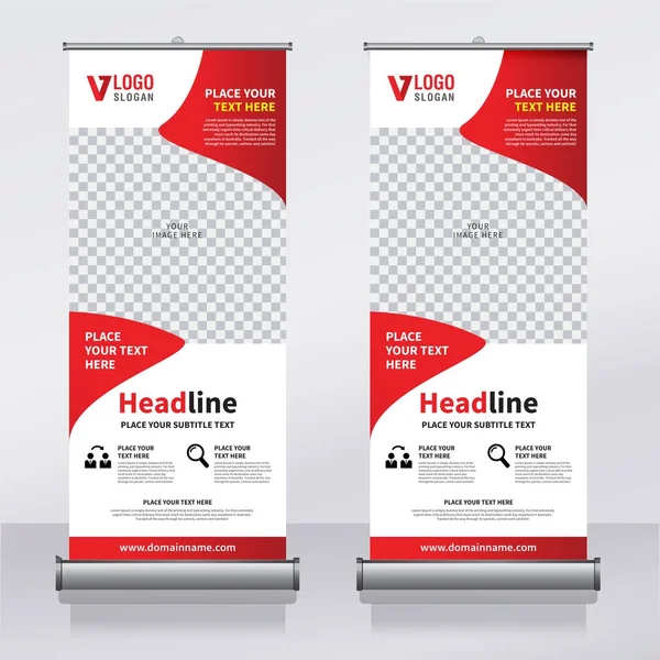 Roll Banner Pull Banner Banner Modelo Design Vetor Novo Vertical — Vetor de Stock