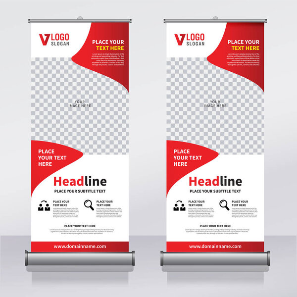 Roll up banner, pull up banner, x-banner, modern vertical new vector design template