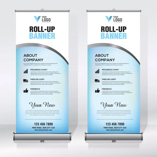 Roll Banner Het Optrekken Van Banner Banner Moderne Verticale Nieuwe — Stockvector