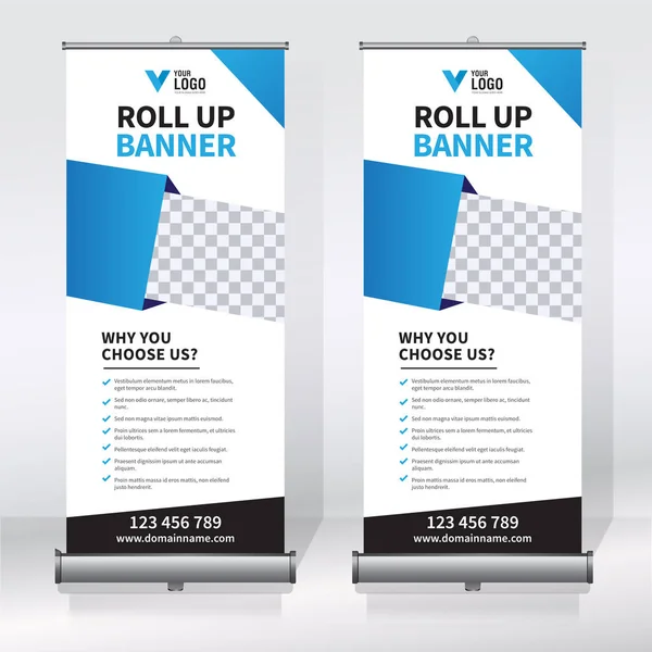 Roll Banner Het Optrekken Van Banner Banner Moderne Verticale Nieuwe — Stockvector