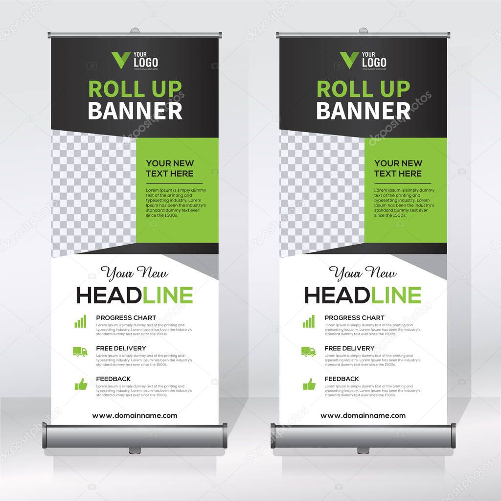 Roll up banner, pull up banner, x-banner, modern vertical new vector design template