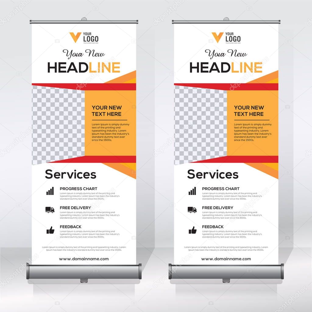 Roll up banner, pull up banner, x-banner, modern vertical new vector design template