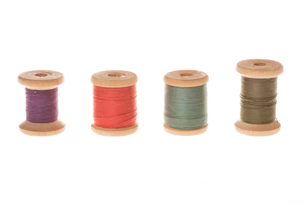 Few Wooden Spools Thread White — Stock Photo, Image