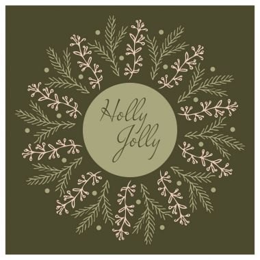 Noel kartı tasarım. Holly Jolly. Çizilmiş vektör çizim el.