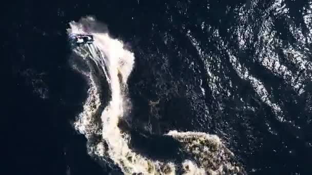 Widok z lotu ptaka na Jet Ski Doing Spins o zmierzchu — Wideo stockowe
