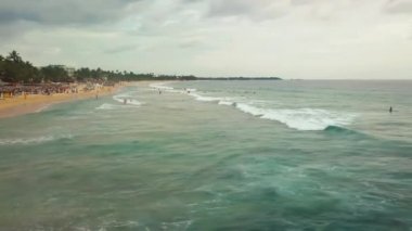 Sri Lanka, Tangalle bölgesinin güney kıyısında palmiye ağaçları olan güzel, ıssız bir kumsal.