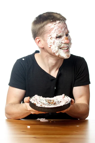 Tårta i ansiktet. Lager bild — Stockfoto