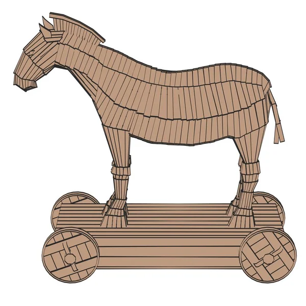 2D kreslená ilustrace trojský kůň — Stock fotografie