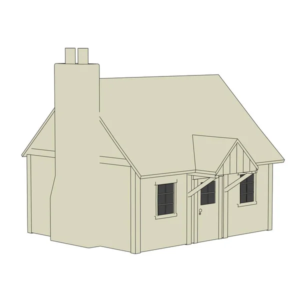 2d cartoon illustration of wooden cottage — Stock Photo, Image