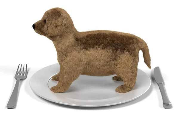 Sevimli köpek plaka üzerinde 3D render — Stok fotoğraf