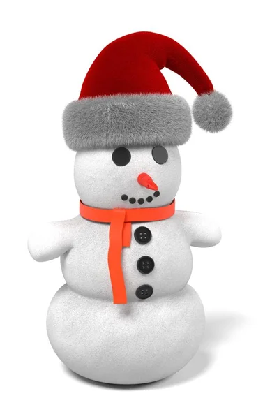 3D визуализация снеговика в кепке Санты — стоковое фото