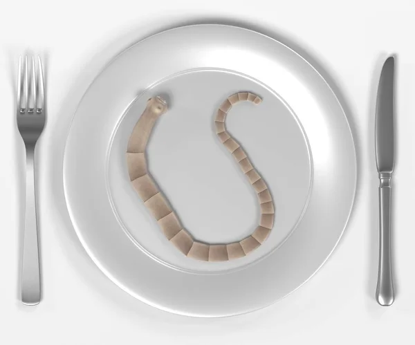 3D рендеринг ленточного червя на тарелке — стоковое фото