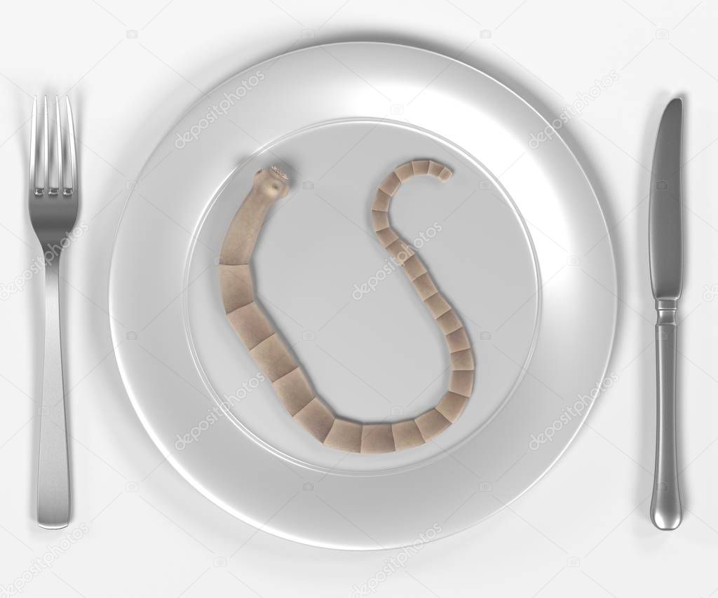 3d render of tapeworm on plate